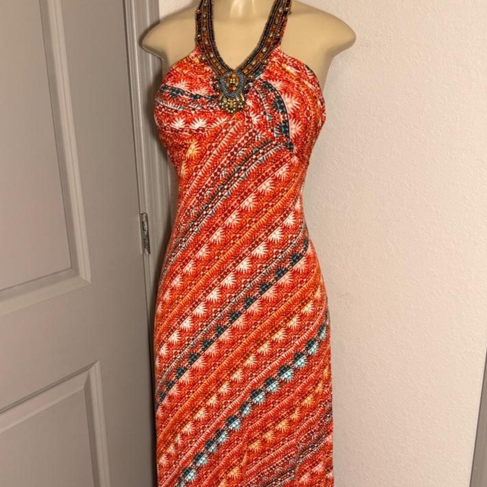 Multicolor geometric patterned maxi dress